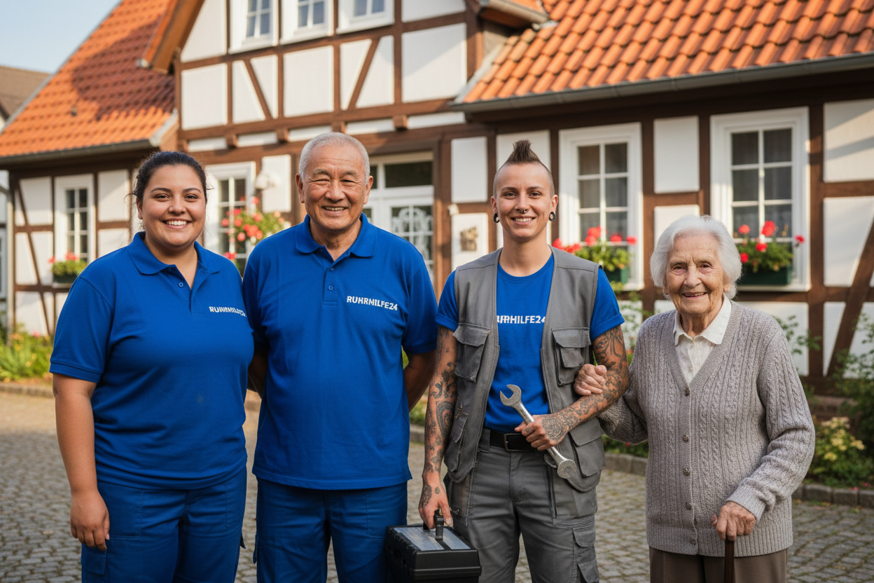 die Personen sollen schon für das Foto posen, aber die Mitarbeiter sind im Alter und aussehen zu gleich, mach einen dick, eine alt einen hässlich